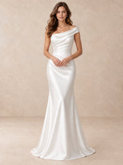 Asymmetrical Draped Satin Mermaid Wedding Dress with Basque Waist