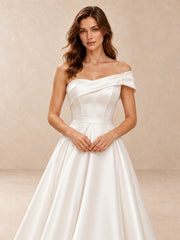 Asymmetrical Off-the-Shoulder Satin A-Line Wedding Dress