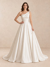 Asymmetrical One-Shoulder Satin Wedding Dress with Sweep Train