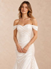 Draped Off-the-Shoulder Satin Crepe Mermaid Wedding Dress