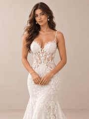 Lace Appliqué Mermaid Wedding Dress with Illusion Corset Bodice