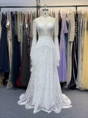 Long Sleeves Lace Mermaid Wedding Dress with Illusion Neckline