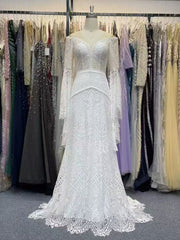 Long Sleeves Lace Mermaid Wedding Dress with Illusion Neckline