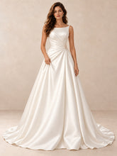 Modern Bateau-Neck A-Line Satin Wedding Dress With Sweep Train