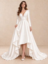 Modern Satin Long Sleeves High-Low A-Line Wedding Dress