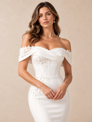 Off-Shoulder Floral Appliqué Mermaid Wedding Dress with Corset Bodice