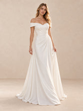 Off-the-Shoulder Draped Neckline Satin A-Line Wedding Dress