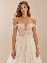 Off-the-Shoulder Lace Appliqué A-Line Wedding Dress with Train