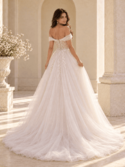 Off-the-Shoulder Lace Ball Gown Wedding Dress with 3D Floral