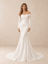 Off-the-Shoulder Long Sleeve Draped Mermaid Wedding Dress