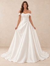 Off-the-Shoulder Satin A-Line Wedding Dress With Button Back