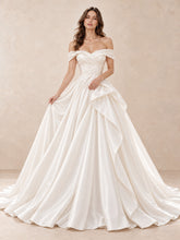 Off-the-Shoulder Satin Ball Gown Wedding Dress with Draped Details