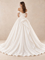 Off-the-Shoulder Satin Ball Gown Wedding Dress with Draped Details