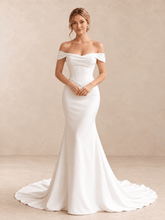 Off-the-Shoulder Satin Crepe Mermaid Wedding Dress with Basque Waist