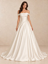 Off-the-Shoulder Satin Wedding Dress with Pearl Bead