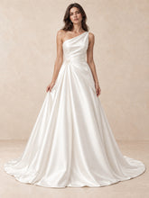 One-Shoulder Satin A-Line Sleeveless Wedding Dress with Sweep Train