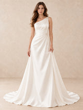 One-Shoulder Satin A-Line Wedding Dress with Crystal Accents