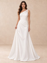 One-Shoulder Satin A-Line Wedding Dress with Draped Bodice