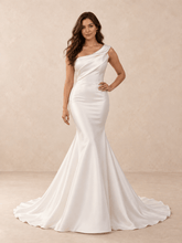 One-Shoulder Satin Mermaid Sleeveless Wedding Dress with Draped Bodice