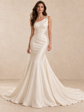 One-Shoulder Satin Sleeveless Mermaid Wedding Dress with Chapel Train