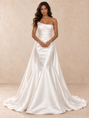 One-Shoulder Satin Mermaid Wedding Dress with Chapel Train