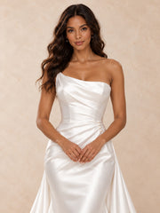 One-Shoulder Satin Mermaid Wedding Dress with Chapel Train
