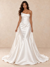 One-Shoulder Satin Mermaid Wedding Dress with Chapel Train