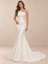 One-Shoulder Satin Mermaid Wedding Dress with Crystal Accents