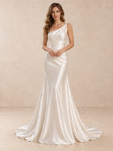 One-Shoulder Satin Mermaid Wedding Dress with Pearl Accents