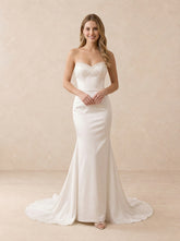Pearl-Embellished Strapless Satin Mermaid Wedding Dress with Court Train
