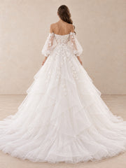 Romantic Off-the-Shoulder Floral Tulle Ball Gown Wedding Dress