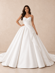 Sculpted Strapless Ball Gown Wedding Dress with Asymmetric Mikado Satin Draping