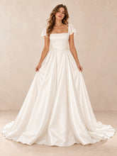 Square-Neck Satin A-Line Wedding Dress with Pearl Waist Detail