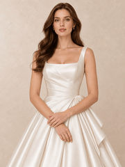 Square Neck Satin A-Line Wedding Dress with Sculpted Draping
