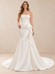 Strapless Draped Mermaid Wedding Dress with Cascading Side Ruffle