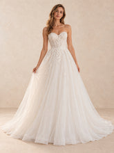 Strapless Floral Embroidered Tulle A-Line Floor-Length Wedding Dress