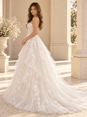 Strapless Floral Lace Ball Gown Wedding Dress with Corset Bodice & Layered Tulle