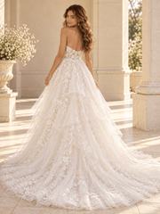 Strapless Floral Lace Ball Gown Wedding Dress with Corset Bodice & Layered Tulle