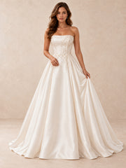 Strapless Mikado Satin A-Line Wedding Dress with Sweep Train