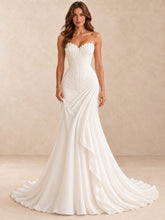 Strapless Pleated Satin Mermaid Wedding Dress with Sweep Train