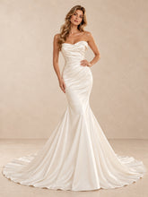 Strapless Ruched Satin Mermaid Wedding Dress With Sweep Train