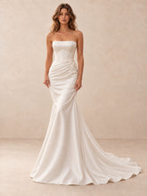 Strapless Satin Trumpet Wedding Dress with Floral Pearl Accents