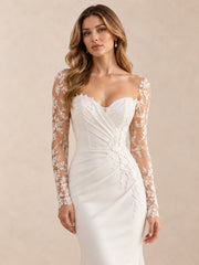 Sweetheart Floral Lace Long Sleeve Mermaid Wedding Dress with Chapel Train