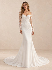 Sweetheart Floral Lace Long Sleeve Mermaid Wedding Dress with Chapel Train
