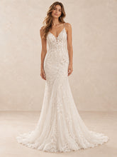 V-Neck Floral Lace Mermaid Wedding Dress with Chapel Train