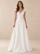 V-Neck Pearl-Trimmed Mikado Satin A-Line Wedding Dress