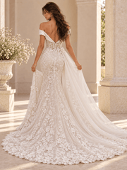 White Asymmetrical Lace Mermaid Wedding Dress with Detachable Tulle Overskirt