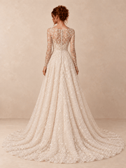 Ivory Bateau Neck Long Sleeve Lace Sequin A-Line Wedding Dress