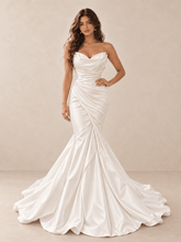 White Draped Sweetheart Satin Mermaid Wedding Dress with Pearl Details