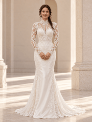 White High Neck Long Sleeves Lace Mermaid Wedding Dress